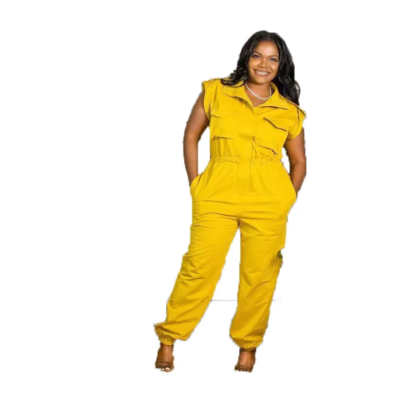 Yellow O Neck Short Sleeve Skinny Jumpsuits Sexy Tight Club Party Lady