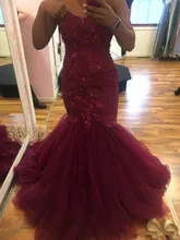 

2019 Burgundy Mermaid Sweetheart African Prom Dresses Beads Lace Applique Backless Sweep Train Strapless Plus Evening prom dress