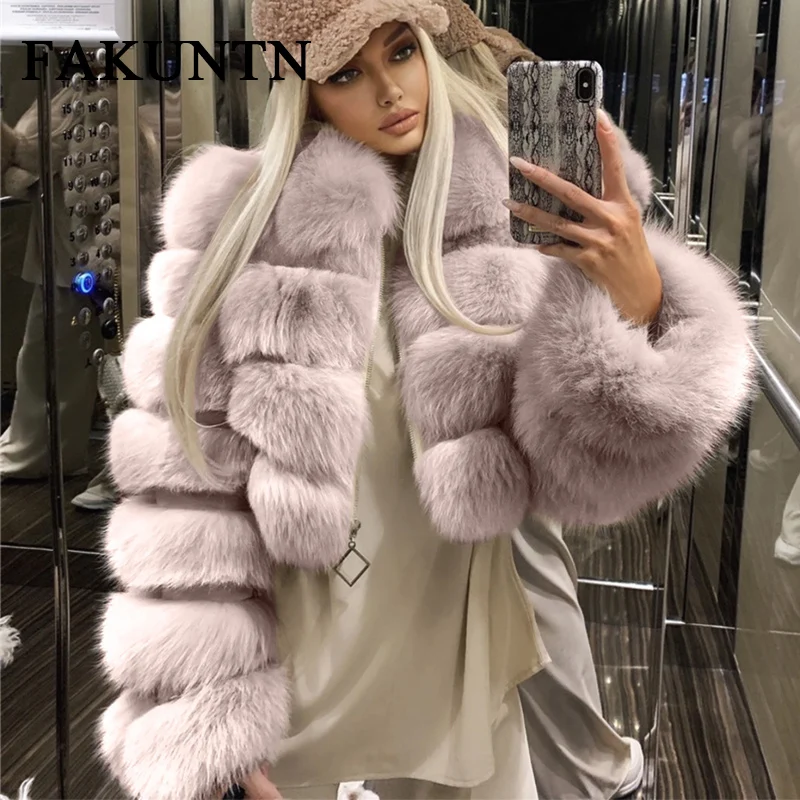 

Winter Faux Fur Jacket Coat From Artificial Women Clothes Fur Collar Top Fashion Furry Faux Fox Fur Coat Plush Fluffy Jacket