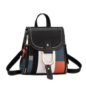 

Classic Minimalist Patchwork Double Zipper Backpack Women Fashion Multifunction 5 Colors Shoulder Bag Shopping Travel Daypack