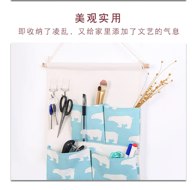 Five Pocket Storage Bag Hanging Bag Fabric Hanging Storage Bag Hook Storage Bag Wardrobe Door after Hanging Storage Bag