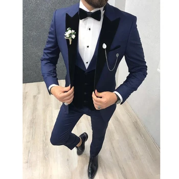 

New Fashion 3 Pieces Mens Suits for Wedding Black Lapel Italian Groom Suits Slim Fit Wedding Tuxedos Jacket+Pants+Vest
