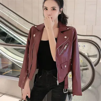 

Alien Kitty Korea Slimming PU Leather All-Match Plus Brief Feminine High Waist Stylish Solid Zipper Female Slender Short Coats