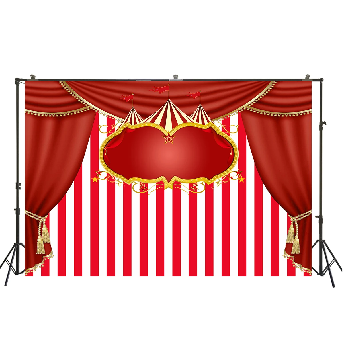

Red Curtain Circus Tent Carnival Backdrop for Kids 1st Birthday Party Red Stripes Photo Background Wall Table Decor photophone