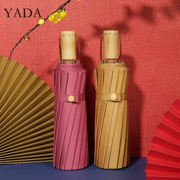 

YADA New Chinese Style Pure 16 Bones 3-Folding Umbrella Women UV Rainproof Umbrella Parasol Rain Sun Light Umbrellas YD200237
