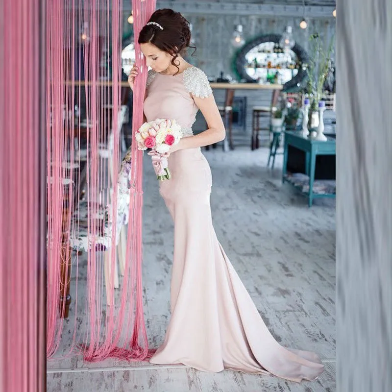 Элегантные платья подружки невесты с открытой спиной, vestido de madrinha, Длинные вечерние платья с короткими рукавами для свадеб