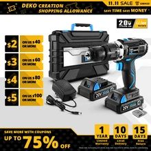 Deko gcd20du série chave de fenda elétrica furadeira de impacto sem fio (du3 apenas)(CÓDIGO para o Brasil "CASA12" US $ 20 10) carregador rápido 1/2 "metal chuck 20v 1.5ah li ion bateria