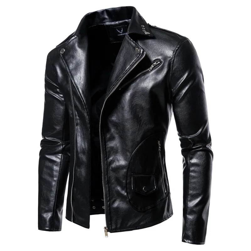 

New 2020 Motorcycle Leather Jacket Men Casual Solid Color Slim Fit Zipper Long Sleeve Jacket Men Autumn Fashion PU Men's Jacket