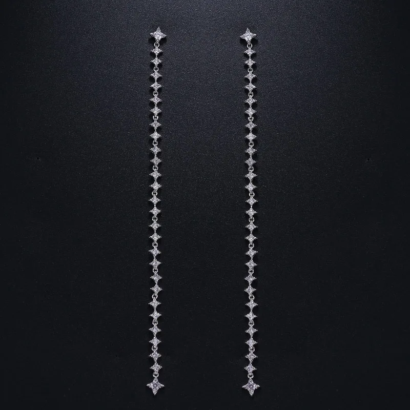 white gold LXOEN, Роскошные, модные, женские, тонкие, длинные, висячие серьги для девушек, вечерние, серебряные, свадебные, Обручальные, висячие серьги, свадебные ювелирные изделия - Окраска металла: white gold