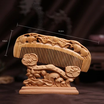 

Carved Pocket Wooden Comb Natural Peach Wood Anti-static Massage Health Care Combs Vintage Hair Brush Combs Hair Styling Tool