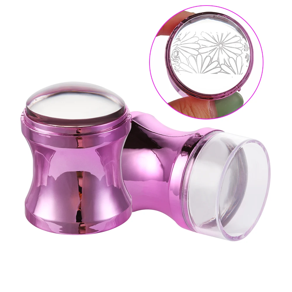 

Mirror Nail Stamper Clear Silicone Head Manicure Scraper Polish Transfer Template Kits with Cap Nail Art Stamping Plate 6 Colors