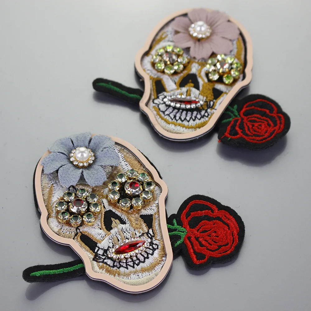 Вышивка бисером бриллиантовый череп искусственная аппликация нашивки Стразы