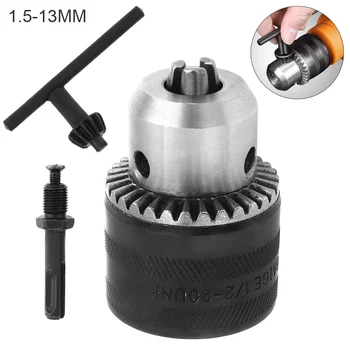 

3pcs/set 1.5-13mm 1/2-20UNF Alloy Drill Chuck with 13mm Drill Chuck Key Wrench and Round Handle Conversion Rod for Hammer Tools