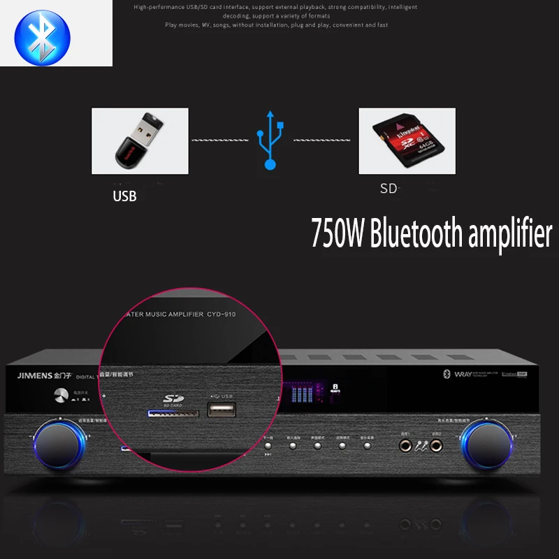 Kaolanhon 220V 450W 750W H-8002 4.0 Bluetooth Amplifier HDMI Loss Home Theater 5.1 Channel Digital Amplifier Home Karaoke