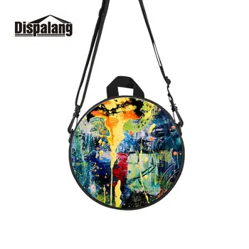 

Fashionable women summer bag string bag with round handle and long strap Oil painting