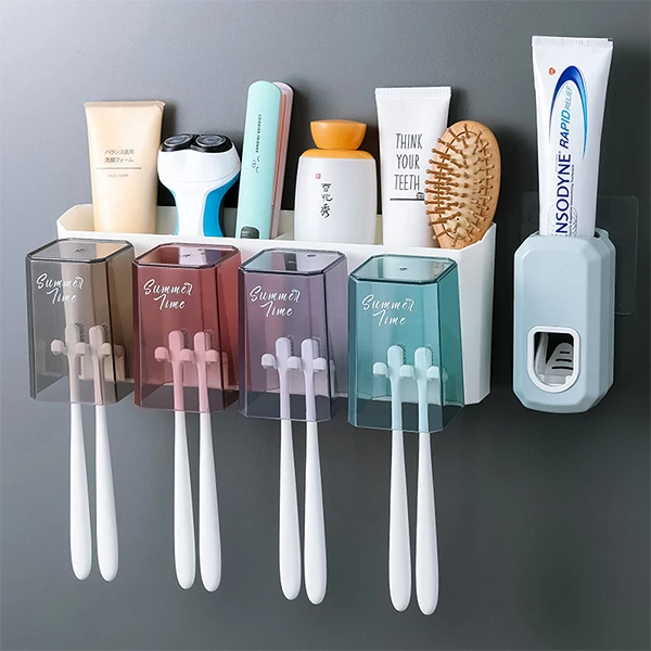 4cups toothpaste Xiaomi Mijia Youpin зубная щетка для ванной комнаты зубная щетка стойка Бесплатный удар зубная паста настенное крепление Чистящая чашка набор умный дом Мода - Цвет: 4cups toothpaste