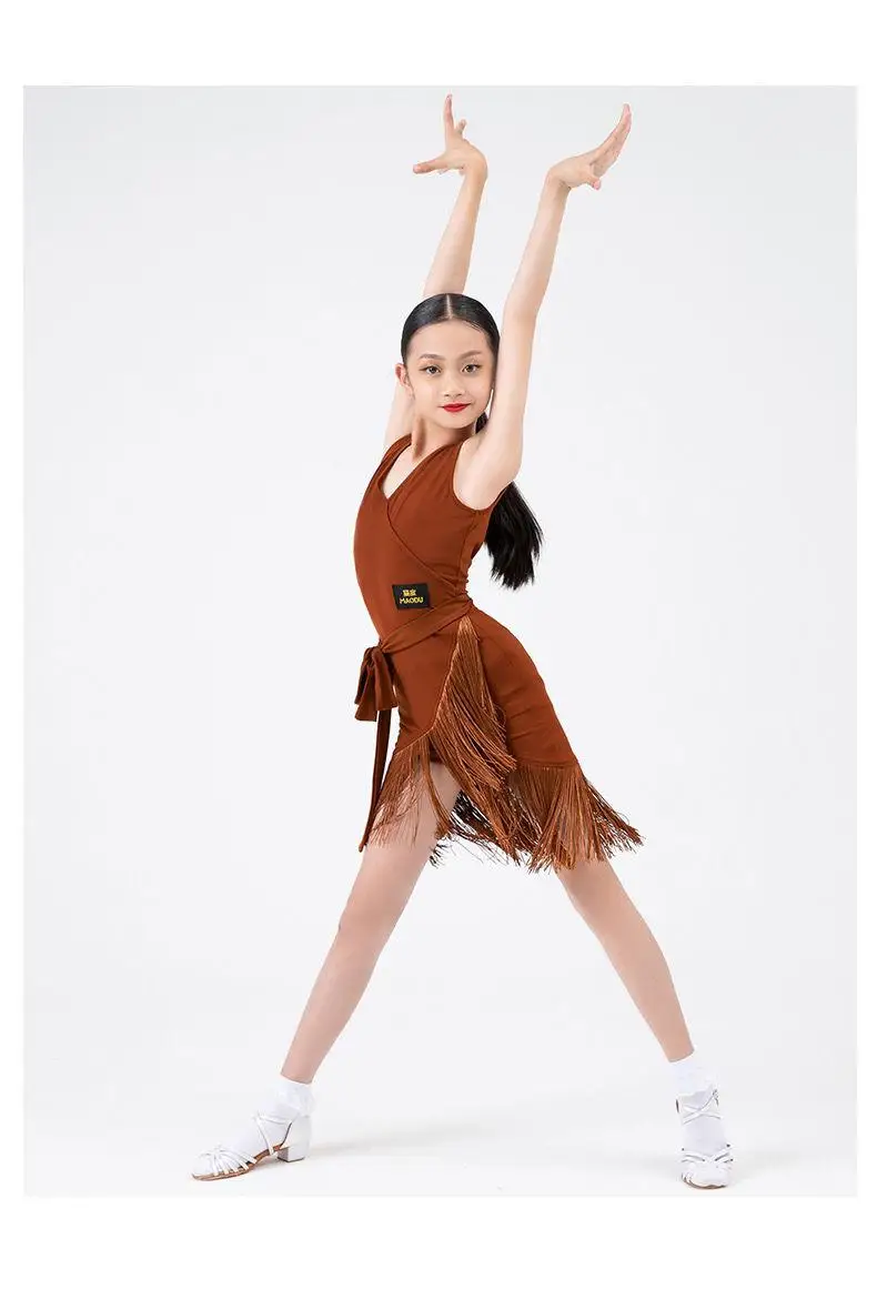 Child Latin Dance Sleeveless Dress Tassel Dress Spring And Summer Girls Competition Practice Clothes Child Ballroom Performance