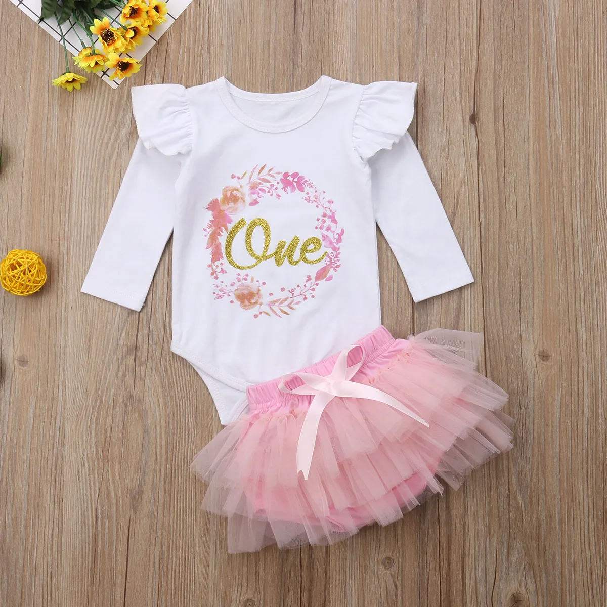 CANIS Baby Girl 1st Birthday Outfit Spring Autumn One Year Party Cake Smash Tutu Skirt Long Sleeve Ruffles Lovely Clothes Set Baby Clothing Set expensive