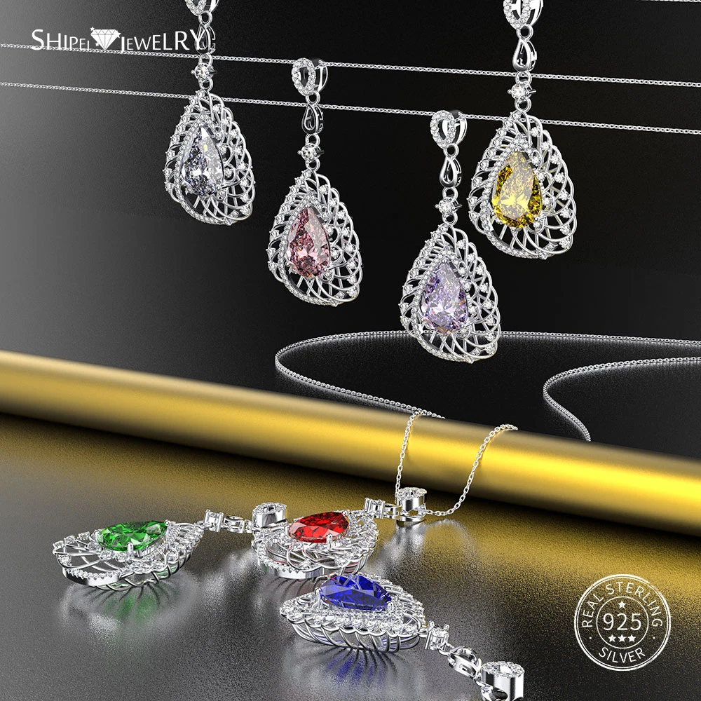 Shipei 925 пробы серебро модное Белое золото созданное лабораторное сапфир драгоценный камень грушевое ожерелье для женщин девушек Подарок на день рождения