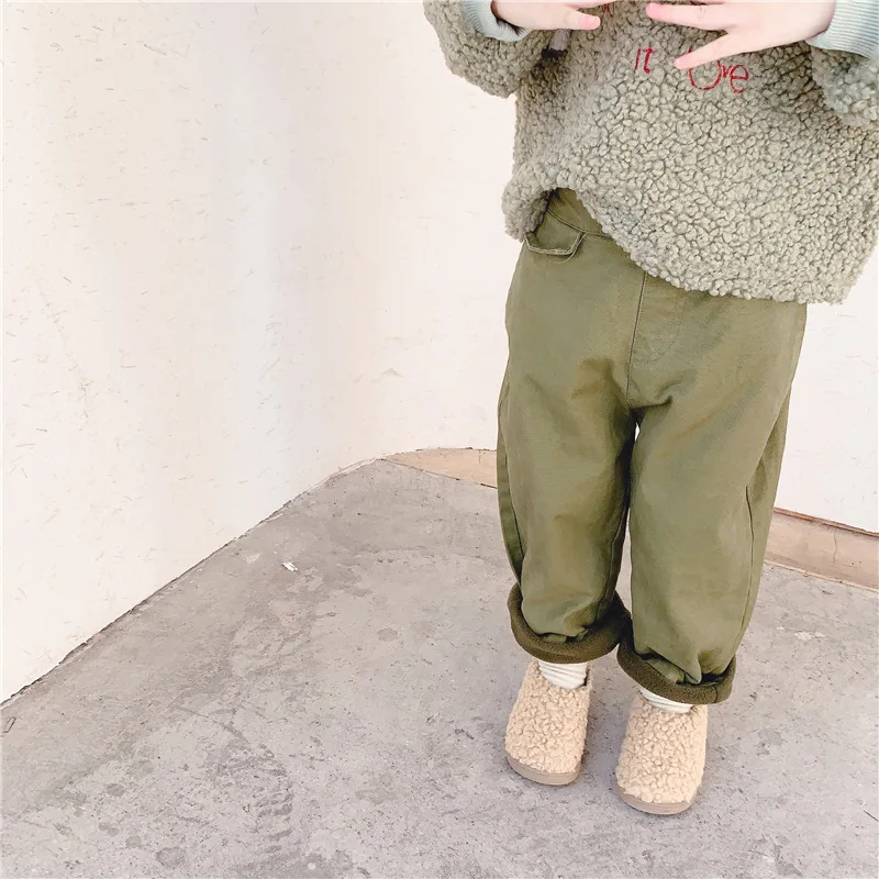 

New Kids Plush Casual Pants Toddler Girl Cotton Pants 2 Colors Infant Girls Harem Trousers with Fleecs Baby Thicken Warm Pants