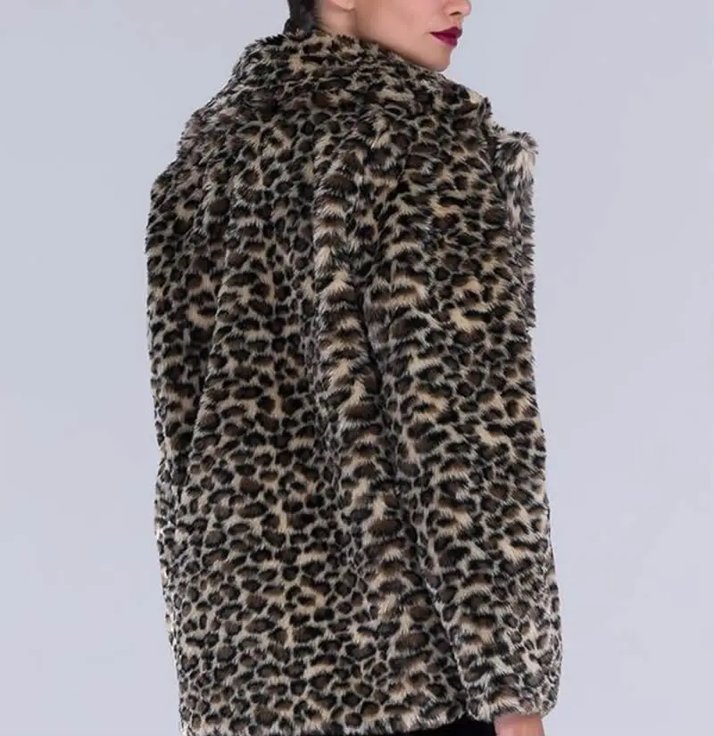 Пальто с леопардовым принтом; Chaqueta Mujer; модное пальто с воротником и длинными рукавами из искусственного меха; осеннее пальто с леопардовым принтом из искусственного меха; Сезон Зима; большие размеры
