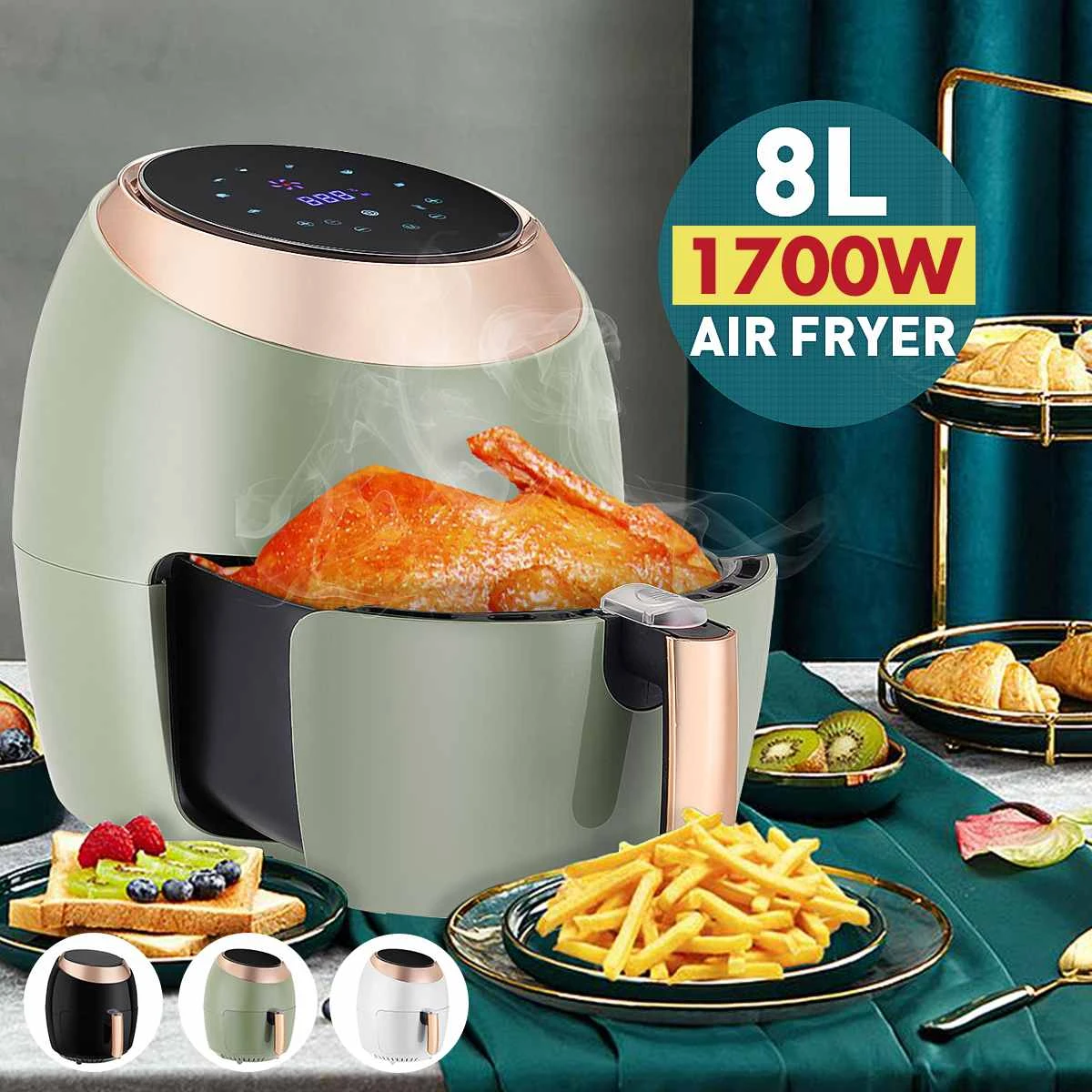 US $120.18 8L Multifunction Digital Air Fryer Chicken Oil free Air Fryer Health Fryer Pizza Cooker Smart Touch LCD Electric Deep Air fryer