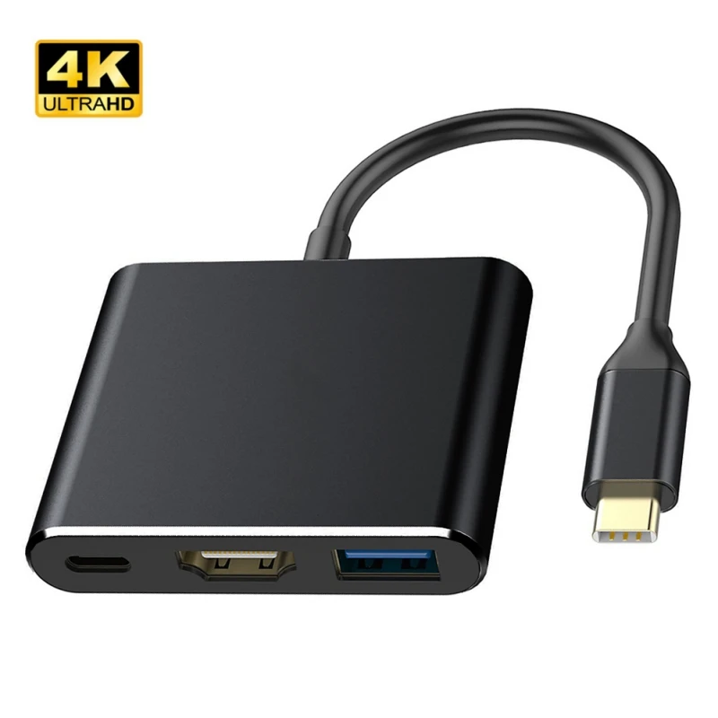 Тип C к HDMI адаптер конвертер USB 3,0 зарядка USB-C 3,1 концентратор адаптер для Mac Air Pro huawei Mate10 samsung S8 Plus 4K - Цвет: Черный