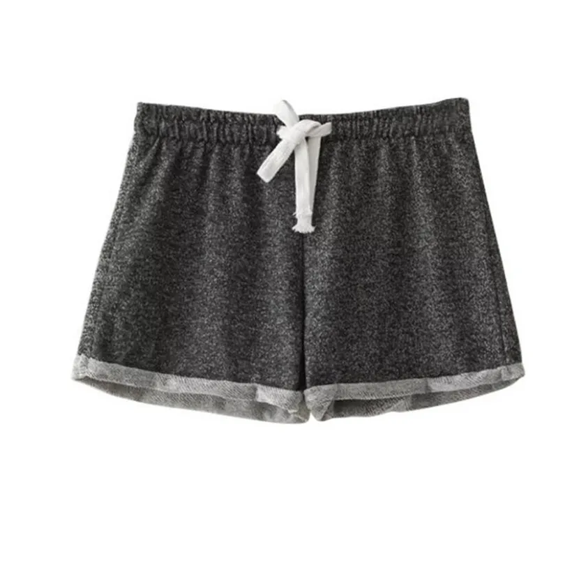 D050 Dark gray LJCUIYAO женские летние шорты Спортивные Повседневные полиэстер Средняя Высокая талия однотонные домашние широкие короткие брюки бант шнурок Feminino - Цвет: D050 Dark gray