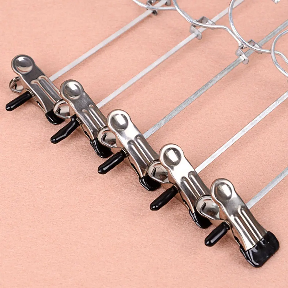 Trouser Pants Skirt Hangers High Quality Stainless Steel Stand Holder With 2 Clips Home Storage Clothes Hangers