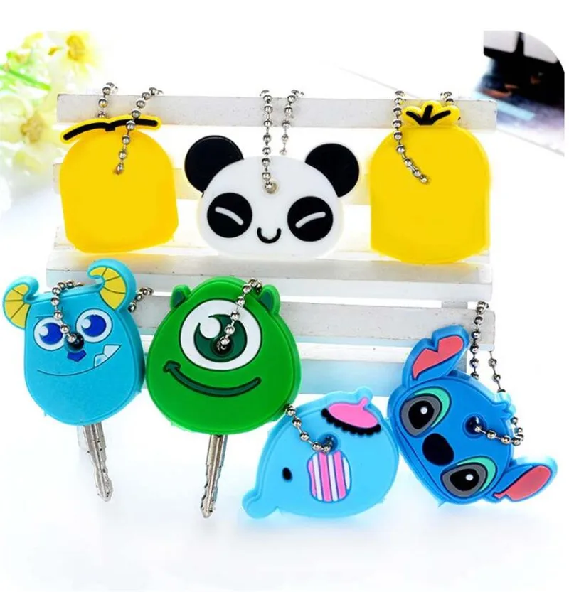 1PCS Silicone Motorcycle Key Case Cover Animal Cartoon Key Cover Cap PVC Soft Holder Chain For Girl Women Trinket Gift key caps covers keychain case cover