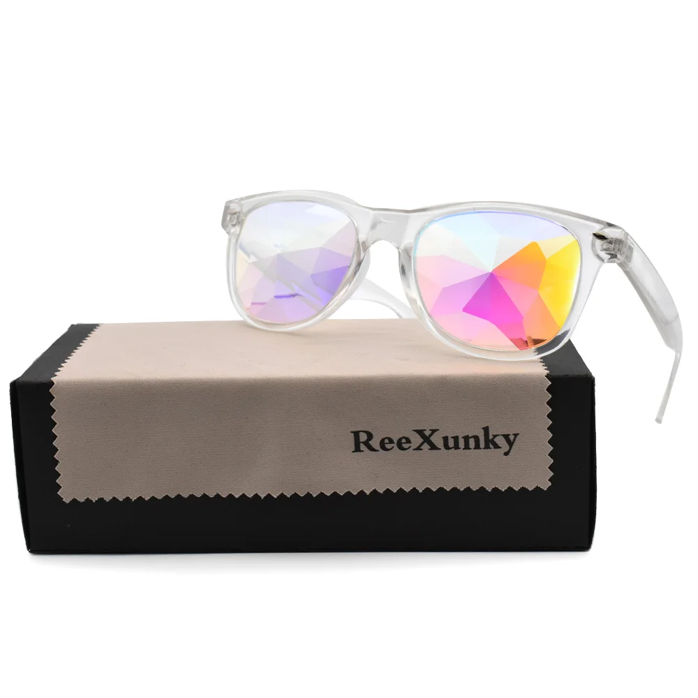New Rainbow Square Kaleidoscope Glasses Men Transparent Frame Rave Festival Sunglasses Women EDM Diffraction Party Eyewear
