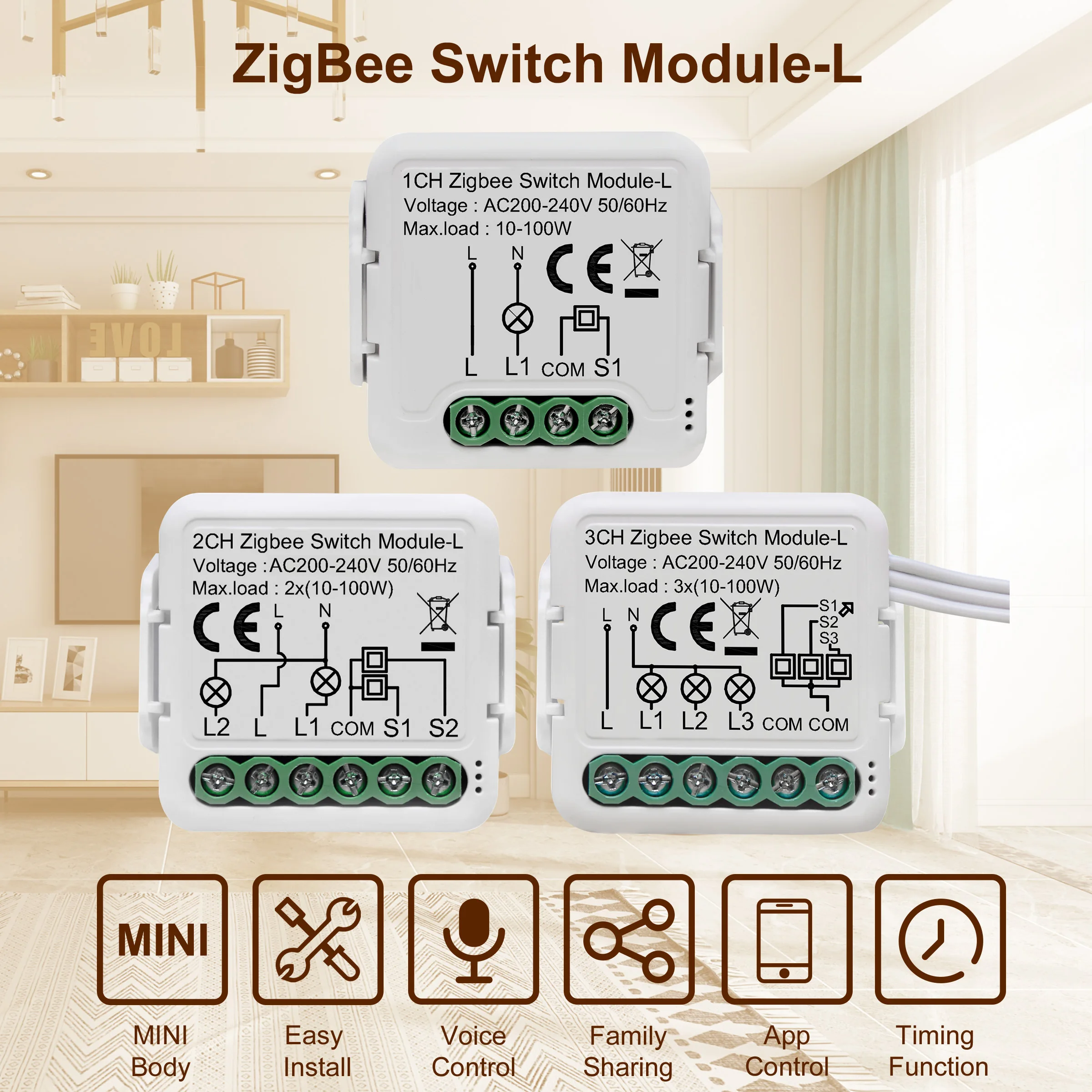 GIRIER Tuya ZigBee 3.0 Smart Switch Module 10A No Neutral Wire Required Smart Home DIY Light Breaker Work with Alexa Google Home