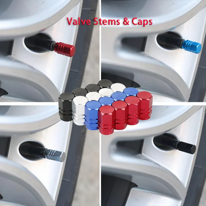 

New 4pc/set Car Wheel Tire Bolt-in Aluminum Tubeless Valves Tyre Stem With Dust Caps Theftproof Air Caps Auto Accessories