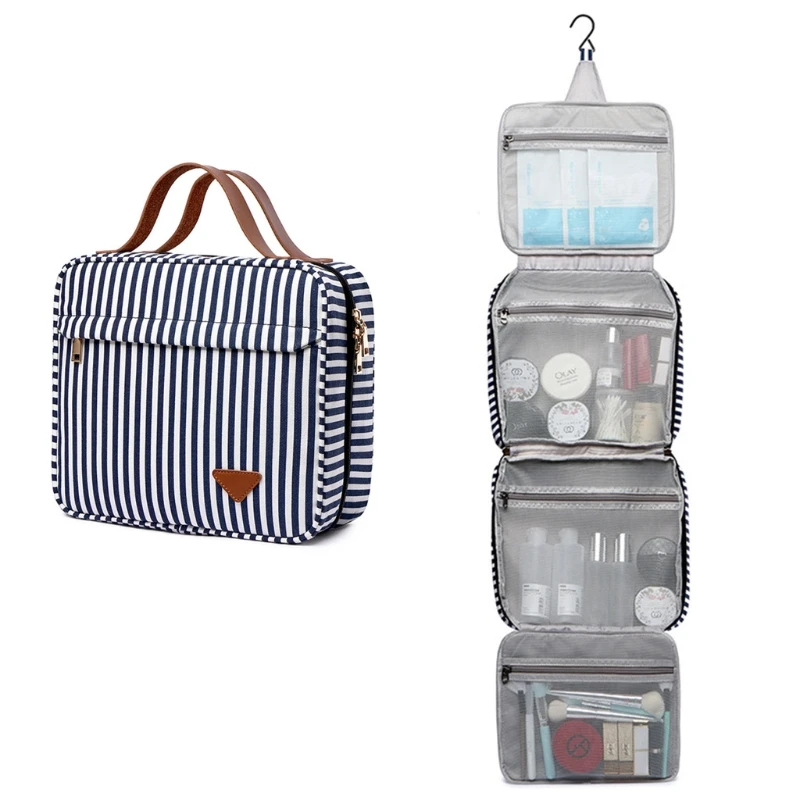 Stripe Cosmetic Bag Waterproof Two-Tiered Women Travel Bag