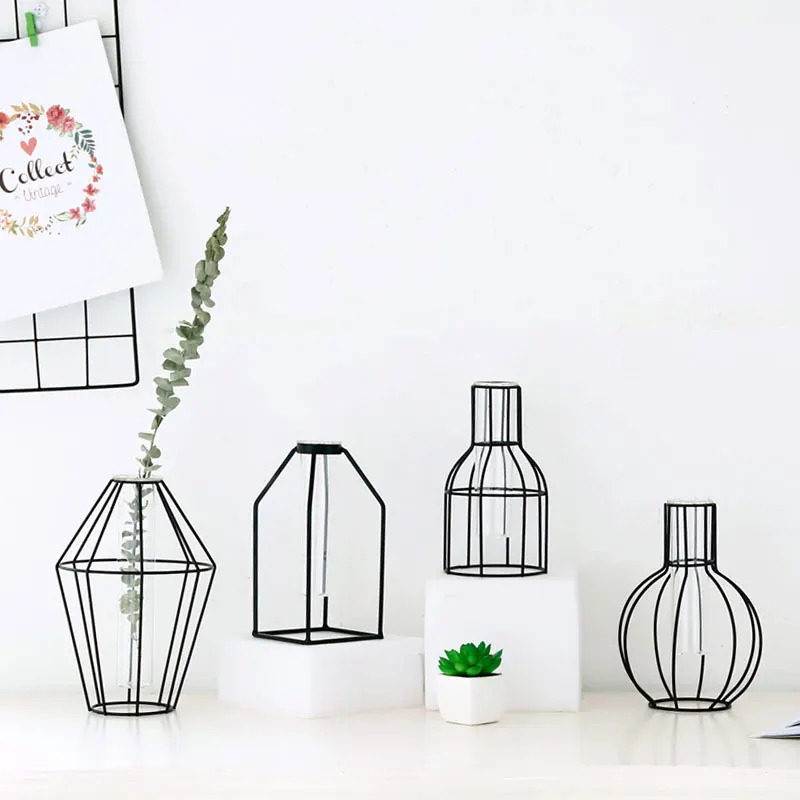 Creative Glass Test Tube 4 Style Office Home Decor Flower Stand Flowerpot Balcony Desktop Ornament Hollow Vase Geometry