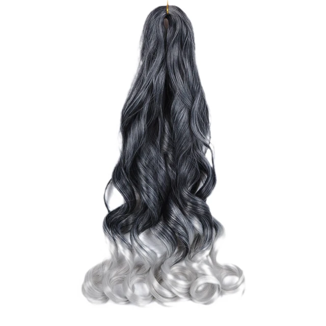 Synthetic 26 Inches Loose Wave Crochet Braids Hair Ombre Spiral Curls Pre Stretched Braiding Hair Extensions For Black Woman T1B/Grey