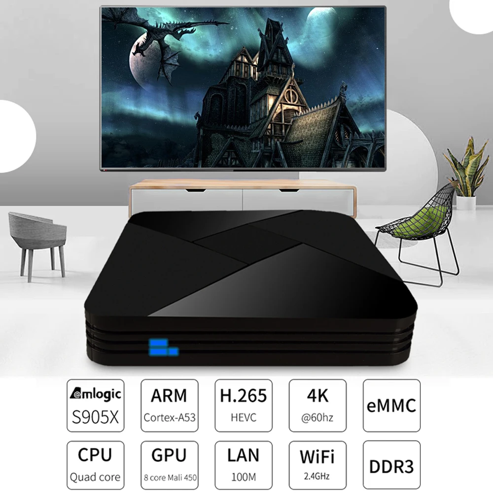 X5 Smart Android 7.1.2 ТВ приставка Amlogic S905X четырехъядерный UHD 4K медиаплеер Android tv H.265 BT4.0 2,4G WiFi с пультом дистанционного управления