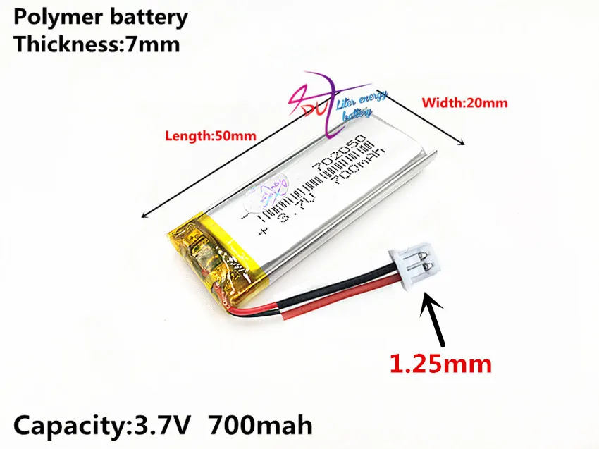 PH 1,25 2pin 702050 3,7 V 700MAH Универсальный литий-ионный аккумулятор для планшетных ПК 7 дюймов 8 дюймов 9 дюймовый 9 дюймовый наушники DVD электронная книга bluetooth Камера