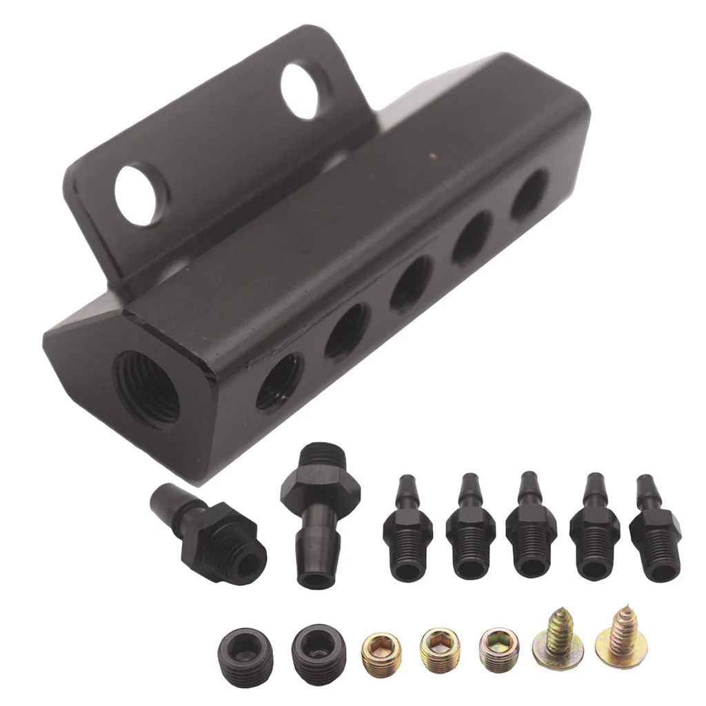 

5 Port VACUUM Block Intake Manifold Fuel Gas Wastegate Turbo Boost Black