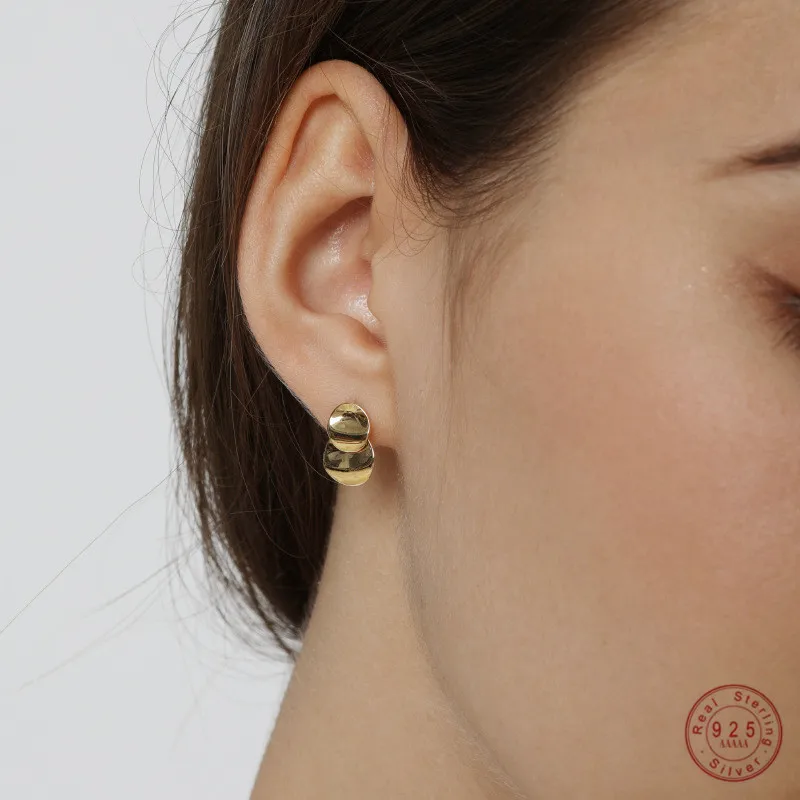 

925 Sterling Silver Korean Version Trend Geometric Round Stud Earrings Women Abstract Vintage Party Wedding Jewelry Gift