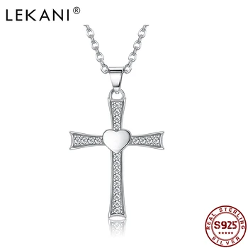 

LEKANI 925 Sterling Silver Pendant Necklace Romantic Heartshaped Crucifix Pendant Fashion Follower Necklace Fine Gift Trend 2020
