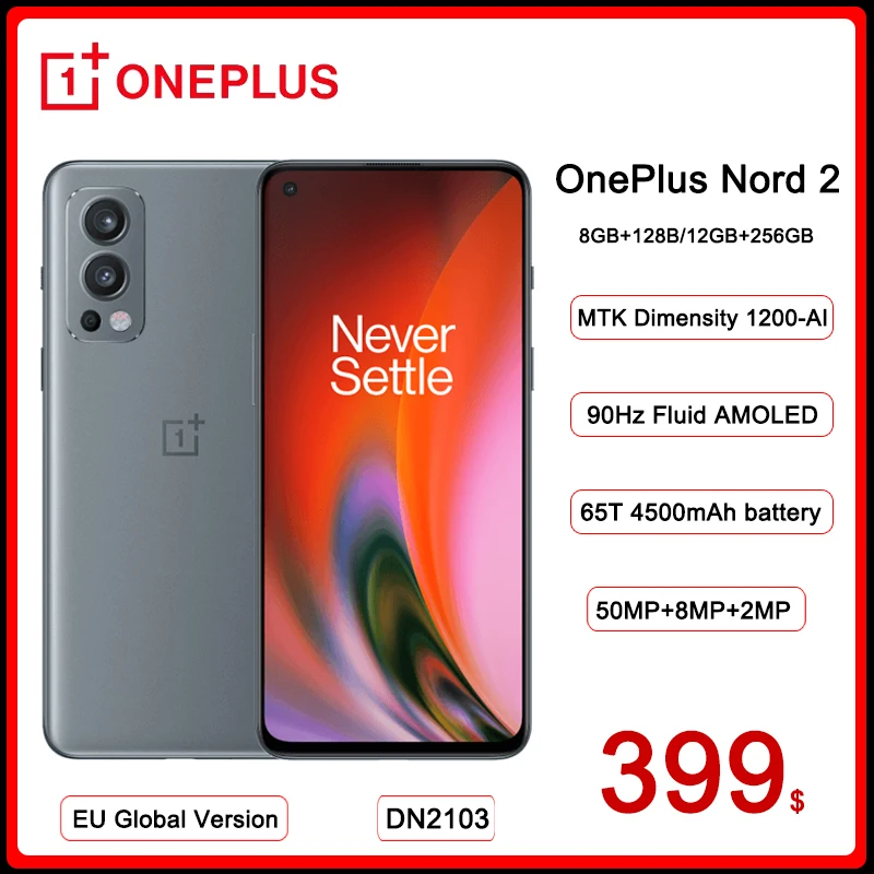 Global Version OnePlus Nord 2 5G Smartphone Dimensity 1200-AI 8GB 128GB 50MP AI Camera Warp Charge 65 90Hz Fluid AMOLED Display | Мобильные