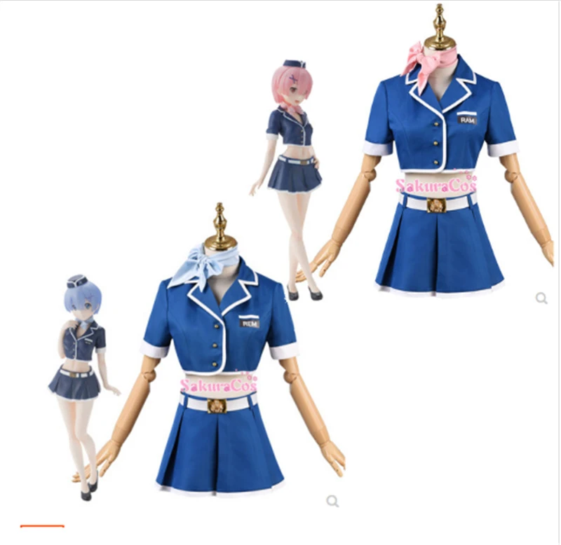 Anime Re:life In A Different World From Zero Ram Rem Flight Attendant  Uniforms Cosplay Costume Lolita Jk Dress H - Cosplay Costumes - AliExpress