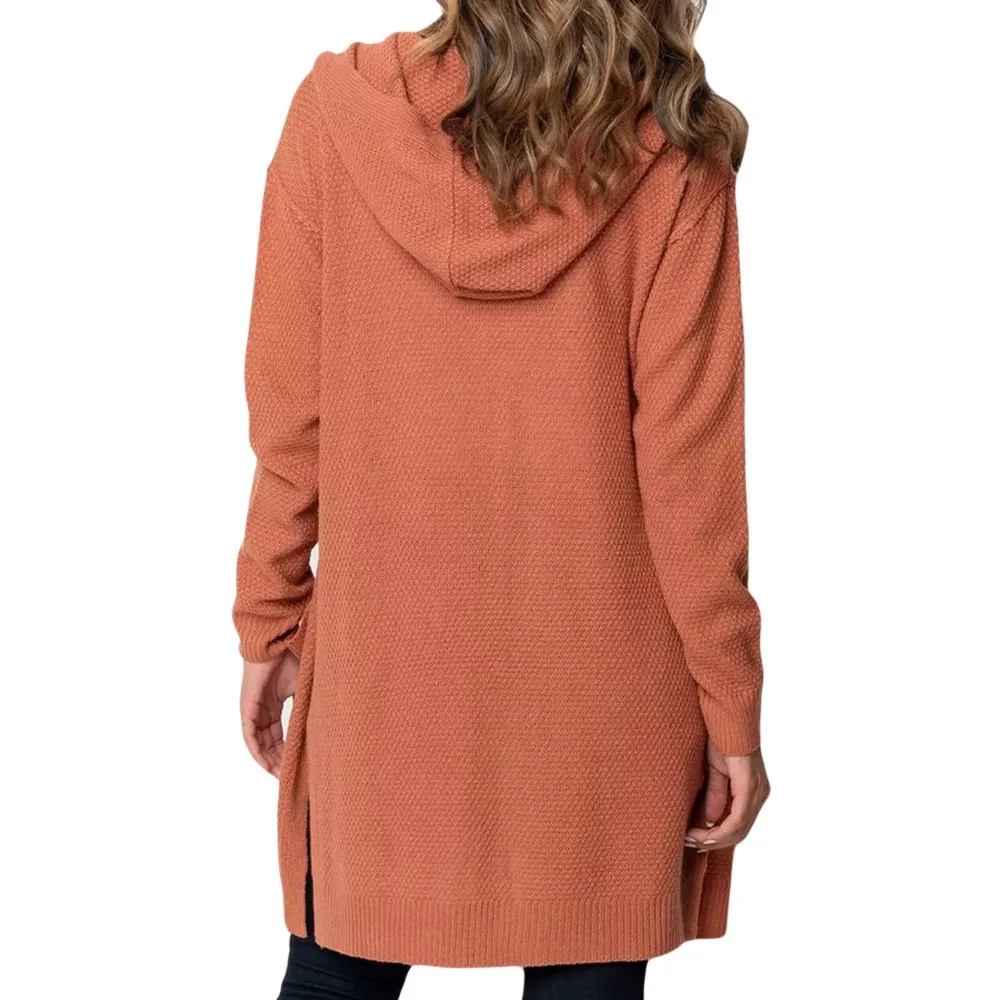30h размера плюс, женский свитер с длинным рукавом, Одноцветный кардиган с карманами, женские топы, свитер, пальто с капюшоном, длинная куртка для женщин
