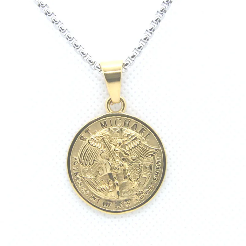 Stainless Steel Gold Silver Color Saint Michael Pendant Prayer Angel Necklace With Chain 5