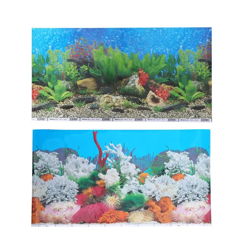 Аквариум фоновая наклейка 3D двухсторонняя клейкая обои аквариум декоративные картинки под водой 52x30 см