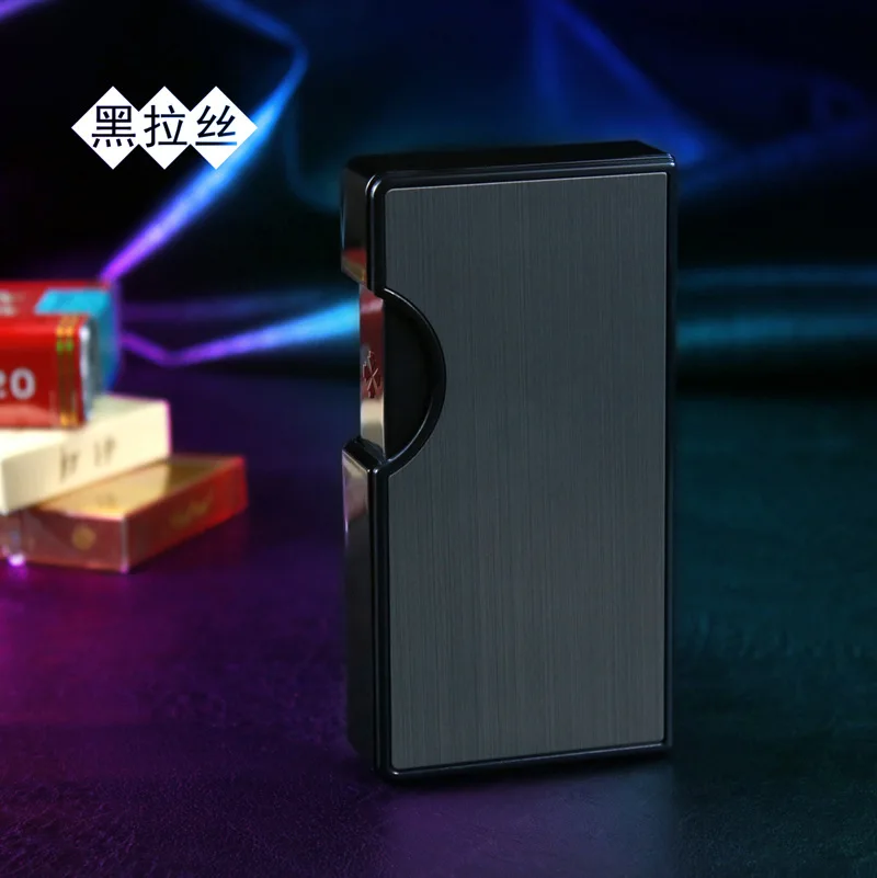 Black Противоскользящий чехол для сигарет USB Зажигалка перезаряжаемый электронный держатель для сигарет турбо Зажигалка Palsma импульсный гаджет для мужчин - Цвет: Black