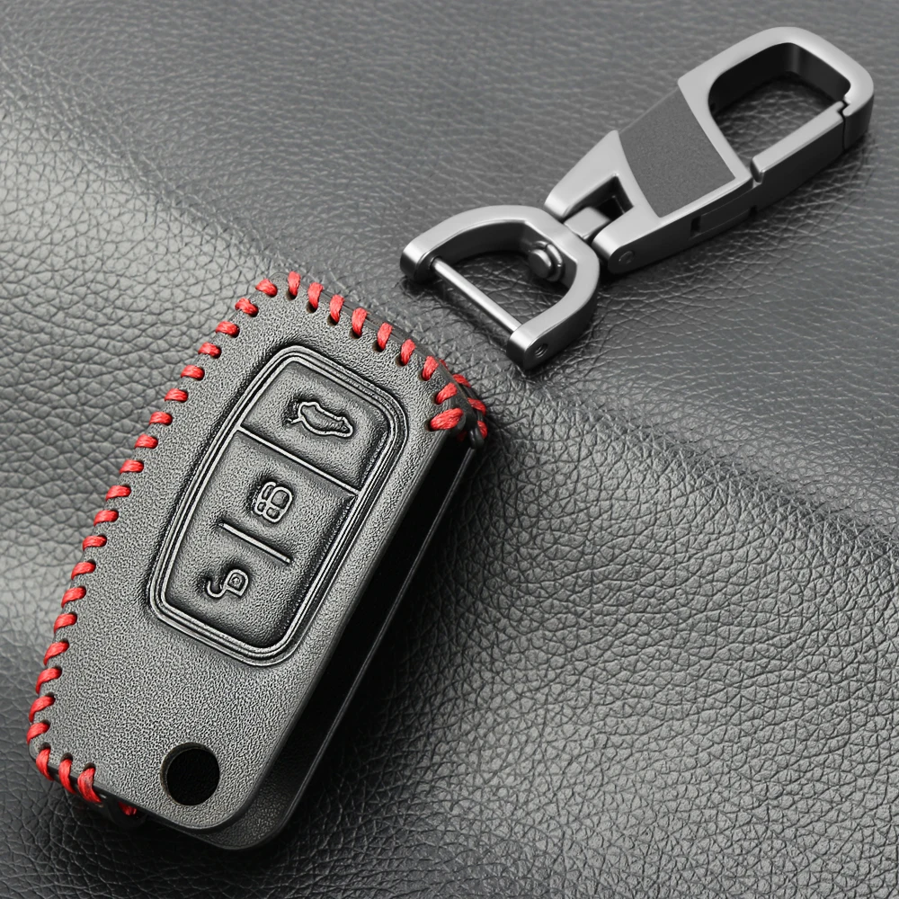 Чехол для ключей из натуральной кожи Ford Fiesta Focus C Max Galaxy Kuga Mondeo MK4 S Fob Smart Remote|Футляр