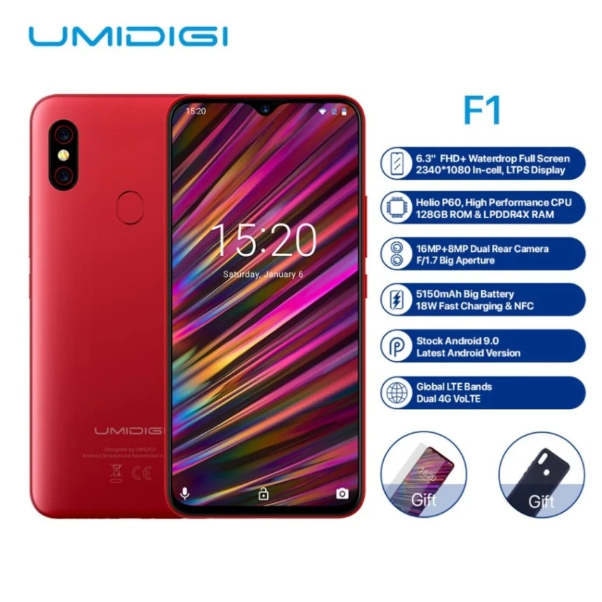 UMIDIGI F1 Android 9,0 128 Гб rom 4 Гб ram 6," FHD Helio P60 5150 мАч большая батарея 18 Вт Быстрая зарядка 16 Мп+ 8 Мп восьмиядерный смартфон - Цвет: Red