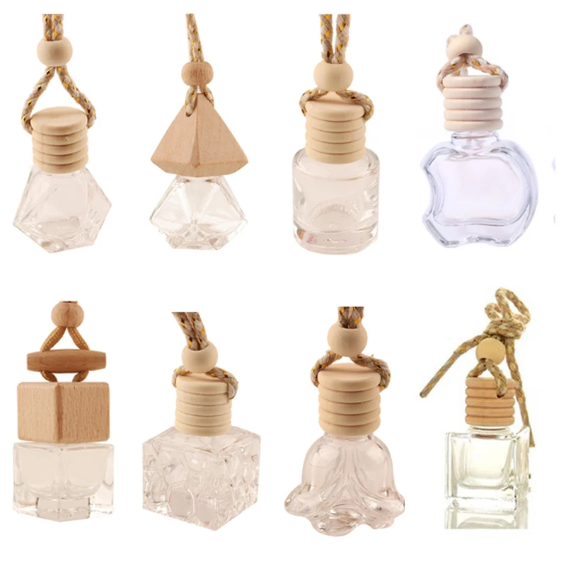 10Pcs Car Hanging Glass Bottle Empty Refillable Diffuser Air Fresher Fragrance Pendant Ornament